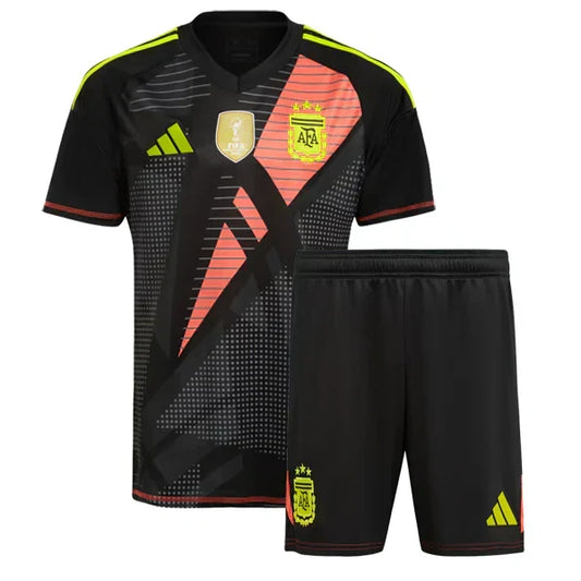 CAMISETA Y PANTALONES CORTOS PARA NIÑO ARGENTINA PORTERO - 24/25 - CON PARCHE DE CAMPEÓN DE LA COPA DEL MUNDO