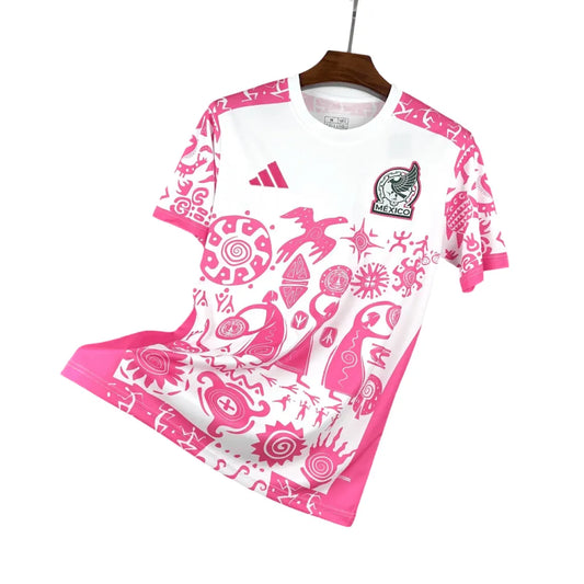 CAMISETA MÉXICO CIVILIZACIÓN 2025 MASCULINA BLANCA Y ROSA